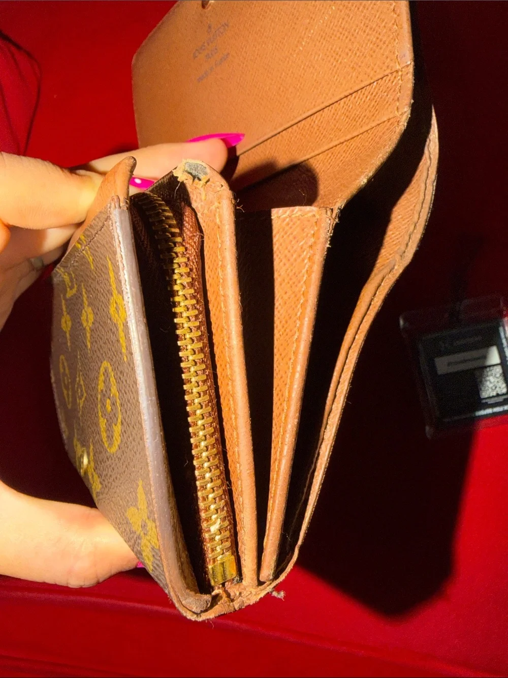 Authentic Louis Vuitton Monogram Canvas Phone Wallet Case in Brown and Gold